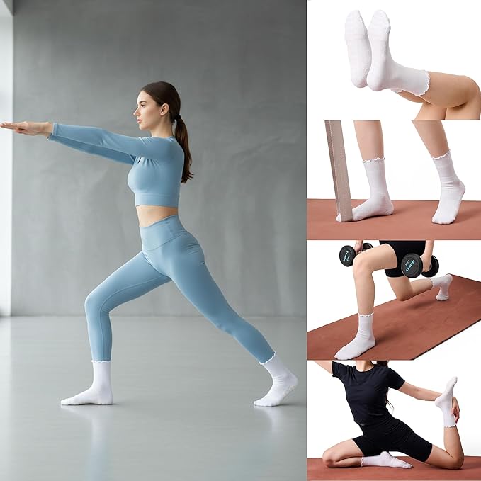 CoolMate Pilates Socks with Grips for Women, Yoga Socks, Crew Non Slip Women for Barre, Pilates Gifts