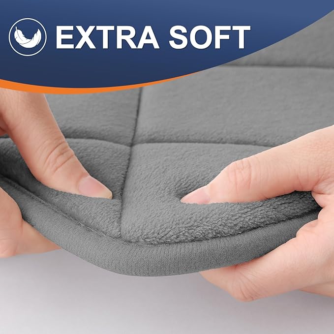 OLANLY Memory Foam Bath Mat 36x24, Ultra Soft and Absorbent Bathroom Rugs, Machine Washable, Comfortable Bath Carpet for Bathroom Floor, Tub and Shower, Grey