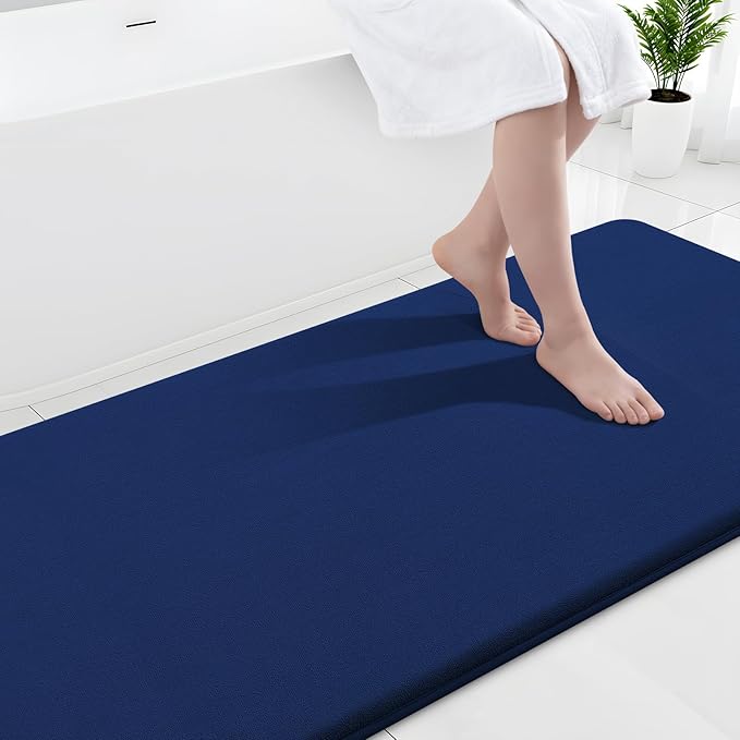 Smiry Memory Foam Bath Mat 40x24, Extra Soft and Absorbent Bathroom Mats, Non Slip Washable Carpet for Floor, Shower and Tub, Navy Blue