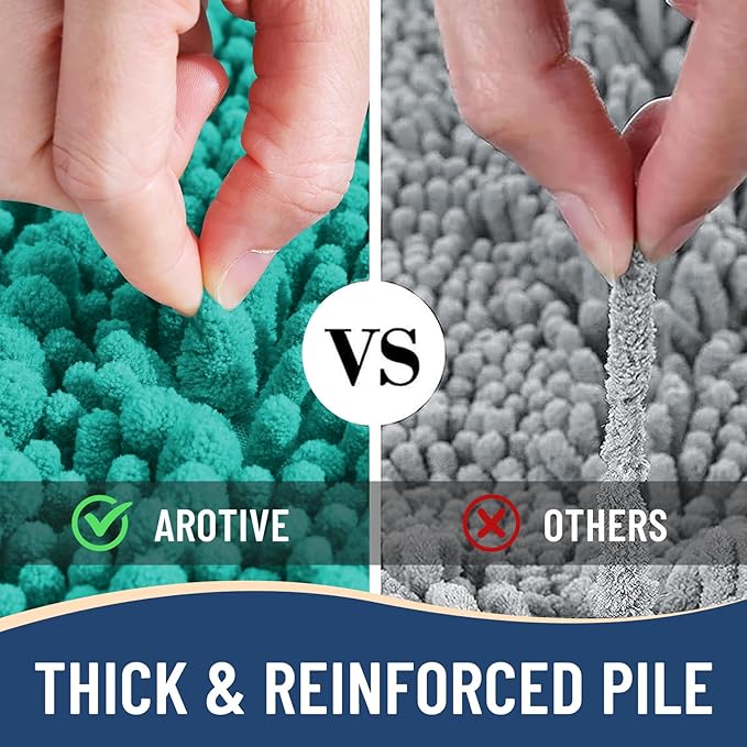 Arotive Luxury Chenille Bathroom Rug Mat, Extra Soft Thick Absorbent Shaggy Bath Rugs, Non-Slip Machine Wash Dry, Plush Bath Mats for Bathroom, Shower and Tub, 30x20, Teal