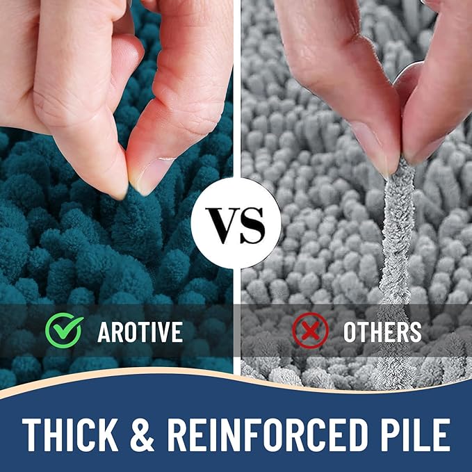 Arotive Luxury Chenille Bathroom Rug Mat, Extra Soft Thick Absorbent Shaggy Bath Rugs, Non-Slip Machine Wash Dry, Plush Bath Mats for Bathroom, Shower and Tub, 40x24, Peacock Blue