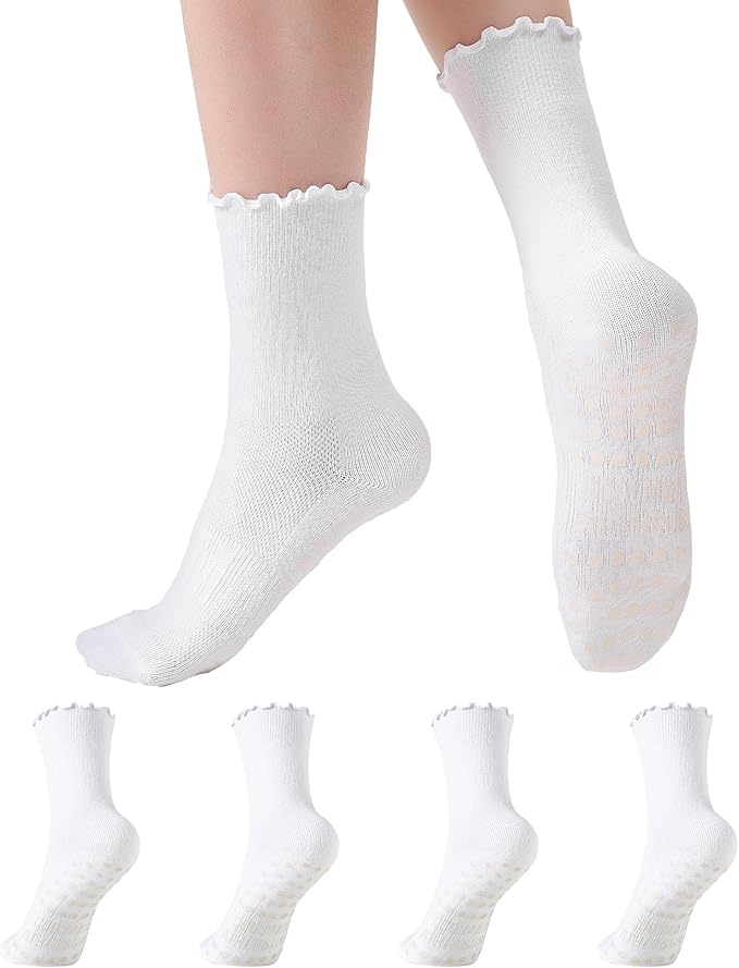 CoolMate Pilates Socks with Grips for Women, Yoga Socks, Crew Non Slip Women for Barre, Pilates Gifts