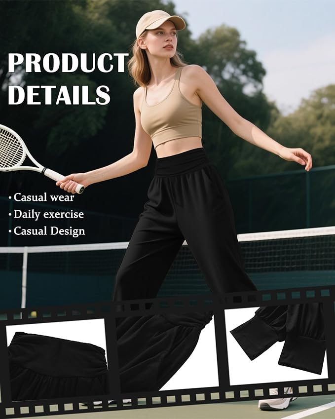 2 Pack Women's Yoga Joggers, Cozy Sweatpants with Pockets Casual Loose Comfy High Waisted Lounge Pants