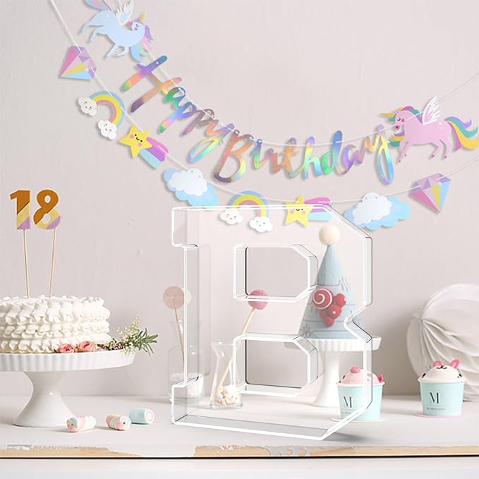 13.8" Acrylic Letter Charcuterie Tray, Charcuterie Letters Fillable Box for Food, Reusable Serving Cake Candy Dish Display Tray for Birthday Anniversary Party Decoration (Letter B)