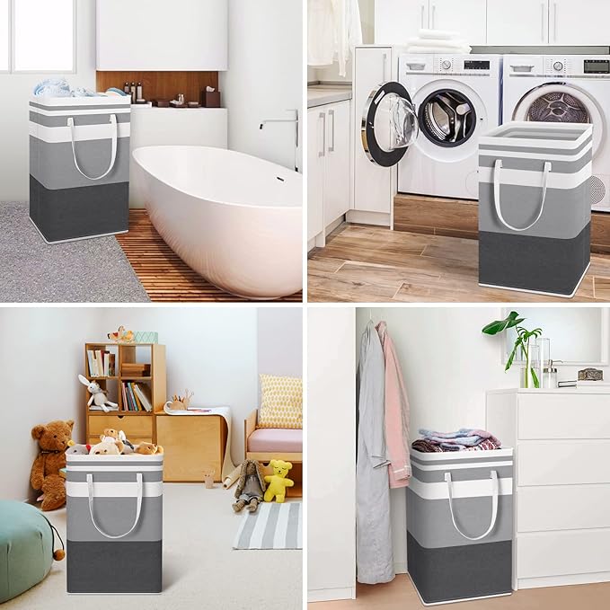 HomeHacks 2-Pack Large Laundry Basket, Waterproof, Freestanding Laundry Hamper, Collapsible Tall Clothes Hamper with Extended Handles for Clothes Toys in the Dorm and Family Gradient Grey, 88L