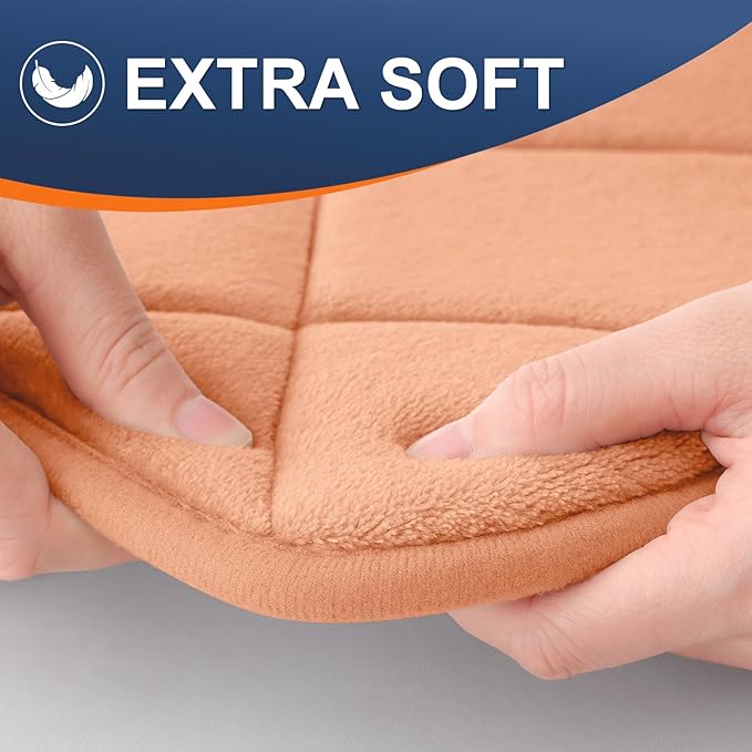 OLANLY Memory Foam Bath Mat 44x24, Ultra Soft and Absorbent Bathroom Rugs, Machine Washable, Comfortable Bath Carpet for Bathroom Floor, Tub and Shower, Peach