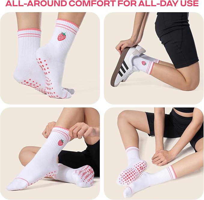 CoolMate Pilates Socks with Grips for Women, Yoga Socks, Crew Non Slip Women for Barre, Pilates Gifts