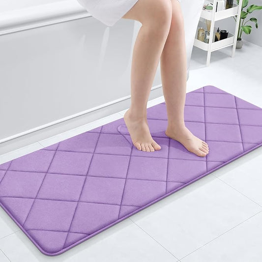 OLANLY Memory Foam Bath Mat 47x20, Ultra Soft and Absorbent Bathroom Rugs, Machine Washable, Comfortable Bath Carpet for Bathroom Floor, Tub and Shower, Lavender