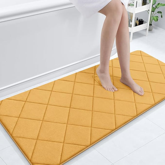 OLANLY Memory Foam Bath Mat 70x24, Ultra Soft and Absorbent Bathroom Rugs, Machine Washable, Comfortable Bath Carpet for Bathroom Floor, Tub and Shower, Yellow