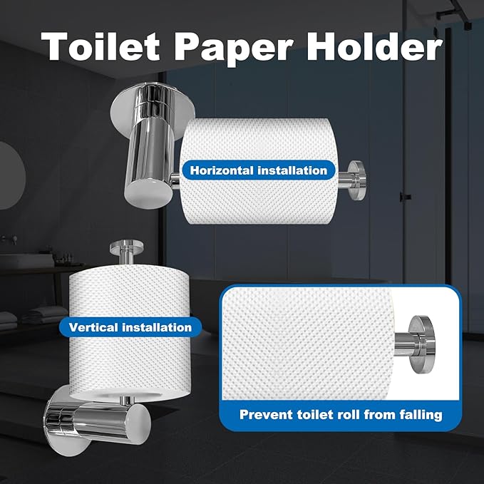 Bathroom Hardware Set - 18 Inch 304 Stainless Steel Towel Racks, Paper Holder, Robe Towel Hooks for Bathroom, Chrome Polished
