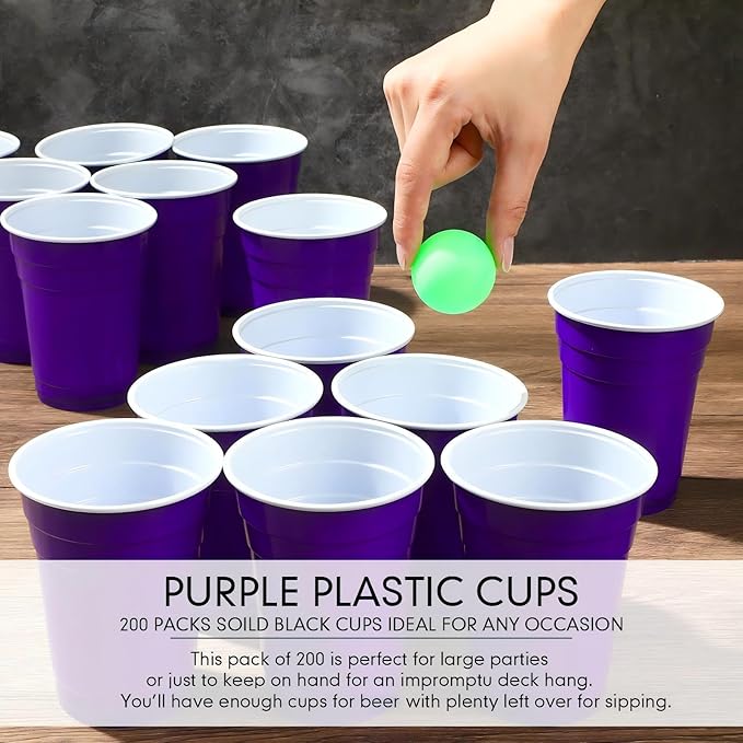 Mimorou Puple 200 Pack 16 oz Disposable Plastic Cups Bulk, Party Plastic Cups for Parties Stackable Beverage Drinking Tumbler Heavy Duty for Events Picnics and BBQ Wedding Birthday Baby Shower