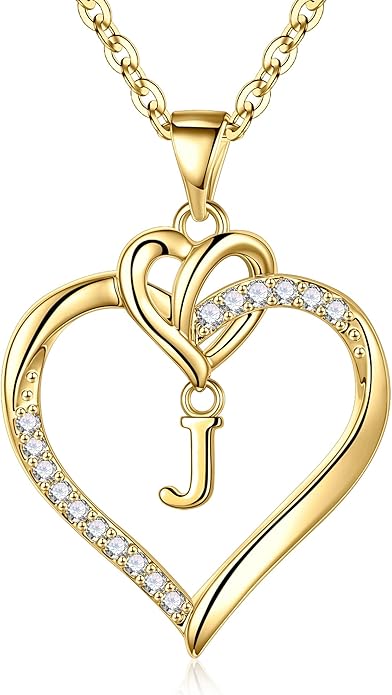 STORUP Christmas Gifts for Women Teen Girls - Heart Initial Necklaces for Women Girls, 14K-Gold-Plated Cubic Zirconia Initial A-Z Pendant Dainty Heart Necklaces for Teen Girl Jewelry Birthday Gifts