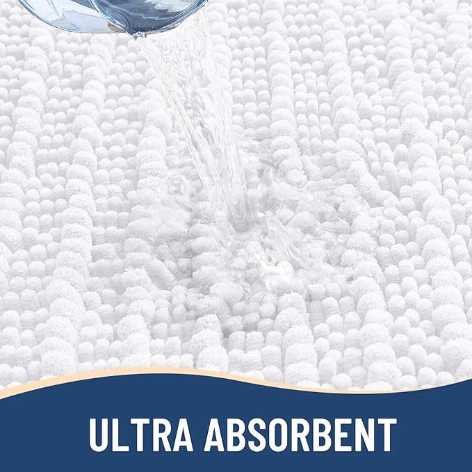 Arotive Luxury Chenille Bathroom Rug Mat, Extra Soft Thick Absorbent Shaggy Bath Rugs, Non-Slip Machine Wash Dry, Plush Bath Mats for Bathroom, Shower and Tub, 47x24, White
