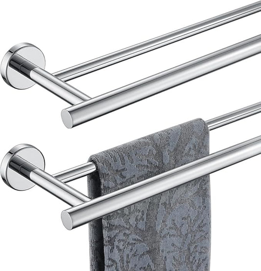 JQK Double Towel Bar Chrome, 20.5 Inch 304 Stainless Steel Thicken 0.8mm Towel Rack Bathroom, Towel Holder Polished Steel Wall Mount, Useable Length 18 Inch 2 Pack, TB100L18-CH-P2