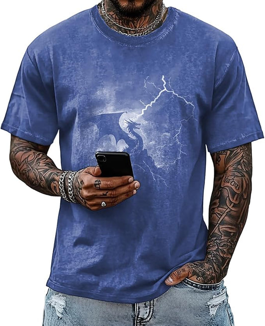 Mens Dragon Grpahic T-Shirts Short Sleeve 100% Cotton Crewneck Big and Tall Outdoor Summer Quick Dry Undershirts