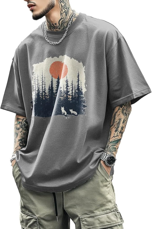 Mens Dragon Grpahic T-Shirts Short Sleeve 100% Cotton Crewneck Big and Tall Outdoor Summer Quick Dry Undershirts