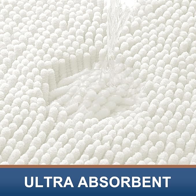 Smiry Luxury Chenille Bathroom Rugs 36x24, Extra Soft and Absorbent Shaggy Bath Mat, Machine Washable, Non-Slip Plush Carpet Runner for Tub, Shower, and Floor, Home Decor Accessories, Ivory