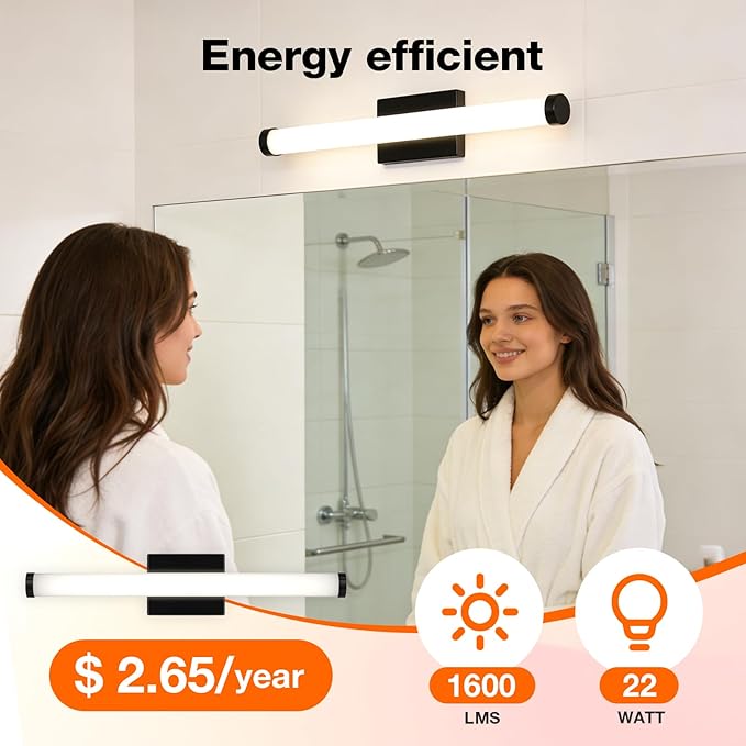 LEDVANCE Sylvania 24" Modern Vanity Lights for Bathroom, 22W, 5 Temperature Select (2700K/3000K/3500K/4000K/6000K), Dimmable, Round Shape, Black, with Accessories - 1 Pack (66557)