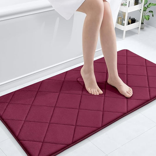 OLANLY Memory Foam Bath Mat 44x24, Ultra Soft and Absorbent Bathroom Rugs, Machine Washable, Comfortable Bath Carpet for Bathroom Floor, Tub and Shower, Burgundy