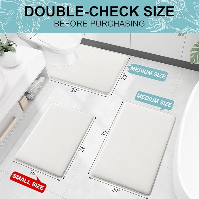 Smiry Memory Foam Bath Mat 30x20, Extra Soft and Absorbent Bathroom Mats, Non Slip Washable Carpet for Floor, Shower and Tub, Ivory White