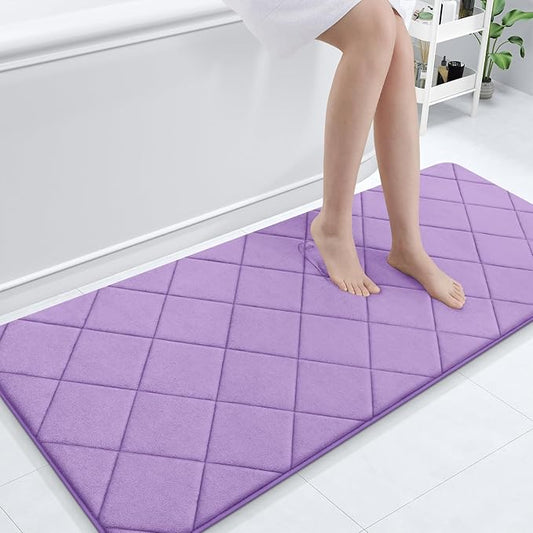 OLANLY Memory Foam Bath Mat 70x24, Ultra Soft and Absorbent Bathroom Rugs, Machine Washable, Comfortable Bath Carpet for Bathroom Floor, Tub and Shower, Lavender