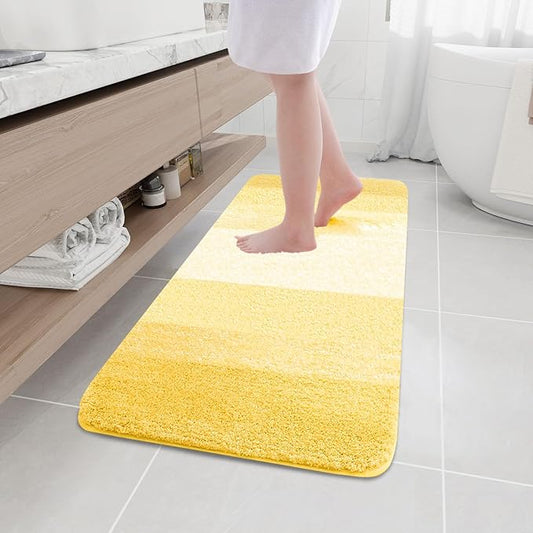 Arotive Microfiber Bathroom Rugs, Shaggy Soft and Absorbent Bath Rug, Non-Slip, Thick Plush Machine Washable Dry Bath Mats for Bathroom, Tub and Shower, 47x17, Yellow, Rectangular