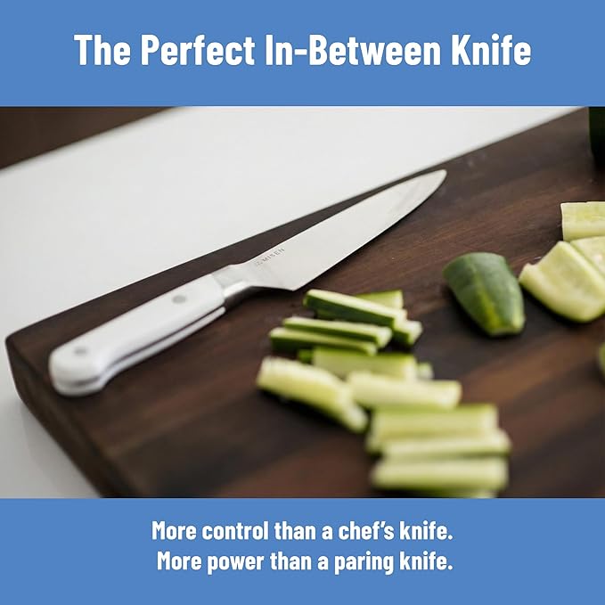 Misen 5.5" Utility Knife – High Carbon Japanese AUS-10 Stainless Steel – Hybrid German & Japanese Blade – Precision Kitchen Knife for Professionals & Home Cooks – Ultimate Cutting Performance - White