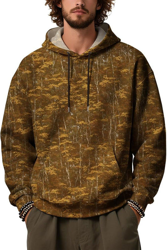 Mens Camo Hoodies Maple Leaf Graphic Camouflage Pullover Sweatshirts Hooded Fleece Casual Hunting Fall Outfits