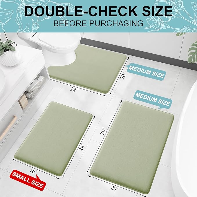 Smiry Memory Foam Bath Mat 47x17, Extra Soft and Absorbent Bathroom Mats, Non Slip Washable Carpet for Floor, Shower and Tub, Sage Green