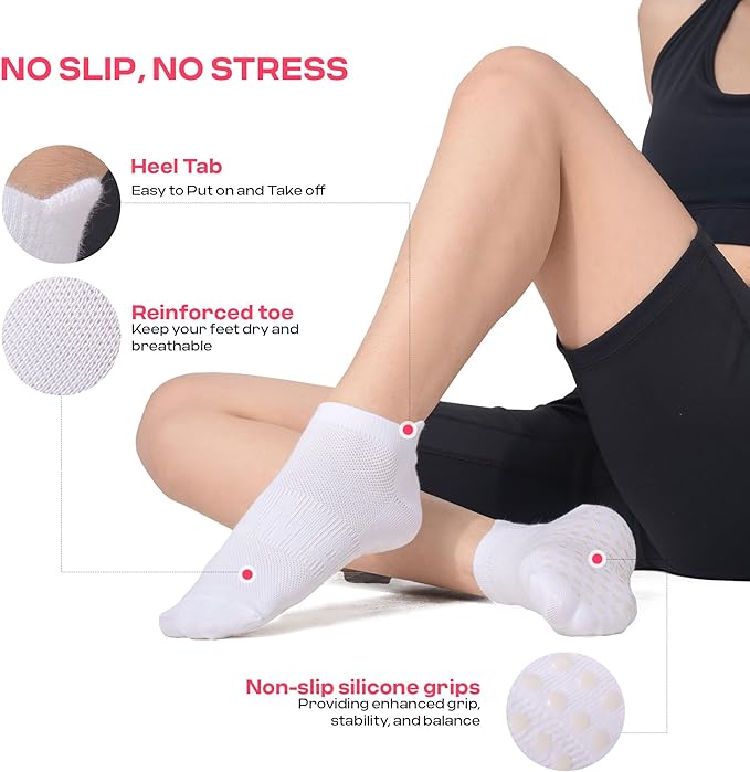 CoolMate Pilates Socks with Grips for Women, Yoga Socks, Crew Non Slip Women for Barre, Pilates Gifts