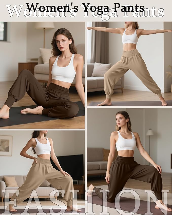 2 Pack Women's Yoga Joggers, Cozy Sweatpants with Pockets Casual Loose Comfy High Waisted Lounge Pants