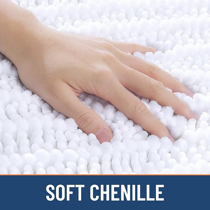Smiry Bathroom Rugs Mat 34x21, Extra Soft Absorbent Chenille Bath Rugs, Non Slip Rubber Backing Machine Washable Quick Dry Bath Mats for Bathroom Floor, Tub, Shower, Home Decor Accessories, White