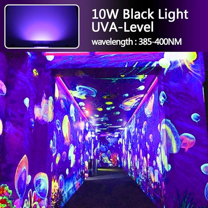 10W UV LED Black Light Flood Light,IP66 Waterproof for Aquarium, Indoor or Outdoor Parties, Party Supplies, Halloween Decorations,Glow in The Dark(3 Pack)