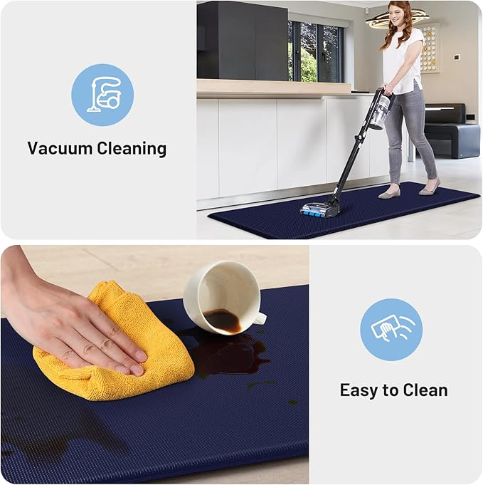 StepLively Kitchen Mat, 2 PCS Kitchen Rugs, Cushioned Kitchen Mats for Floor, Anti Fatigue Kitchen Rug Set, Non-Skid Standing Mat for Kitchen, Office, Sink, 17.3"×30"+17.3"×59", Blue