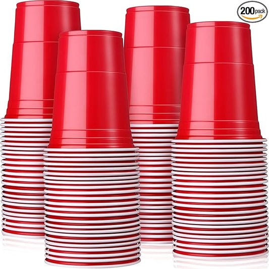 Mimorou Red 200 Pack 16 oz Disposable Plastic Cups Bulk, Party Plastic Cups for Parties Stackable Beverage Drinking Tumbler Heavy Duty for Events Picnics and BBQ Wedding Birthday Baby Shower
