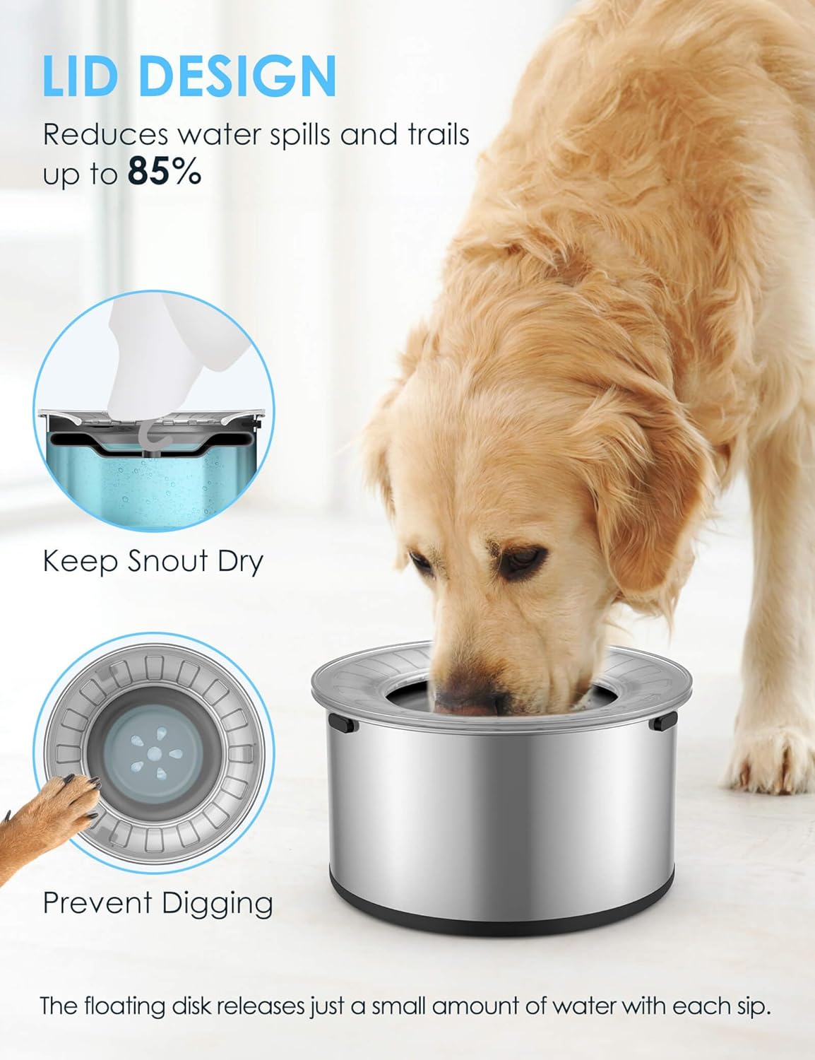 Stainless Steel No-Spill Water Bowl for Dogs & Cats