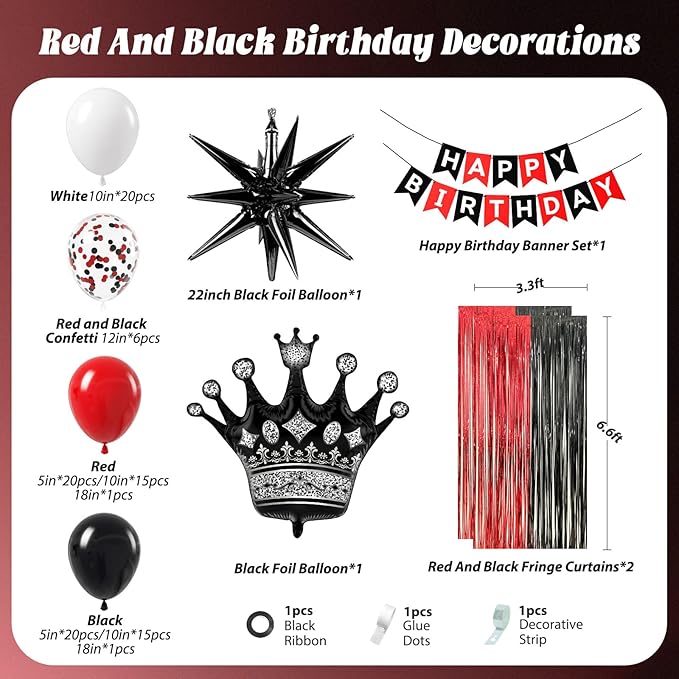Red & Black Birthday Party Decoration Kit – Balloon Banner Set