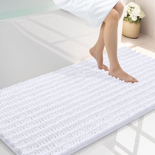 Smiry Bathroom Rugs Mat 47x24, Extra Soft Absorbent Chenille Bath Rugs, Non Slip Rubber Backing Machine Washable Quick Dry Bath Mats for Bathroom Floor, Tub, Shower, Home Decor Accessories, White