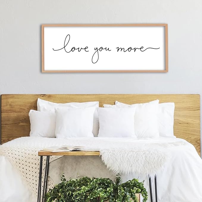 Love You More Sign Wall Decor Art 40"X15" Master Bedroom Guest Room Above Over Bed for Home Couple Rustic Large Wood Framed Wall Hanging (Wood)