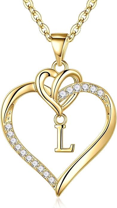 STORUP Christmas Gifts for Women Teen Girls - Heart Initial Necklaces for Women Girls, 14K-Gold-Plated Cubic Zirconia Initial A-Z Pendant Dainty Heart Necklaces for Teen Girl Jewelry Birthday Gifts