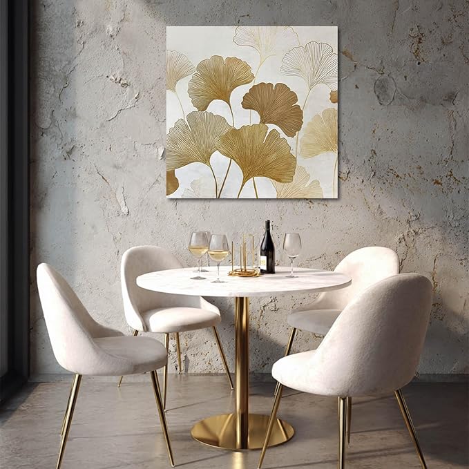 ZENPEE Beige Ginkgo Botanical Wall Art, Canvas Print, Neutral Floral Home Decor for Living Room Bedroom, Ready to Hang, Framed, 24 x 24 Inches