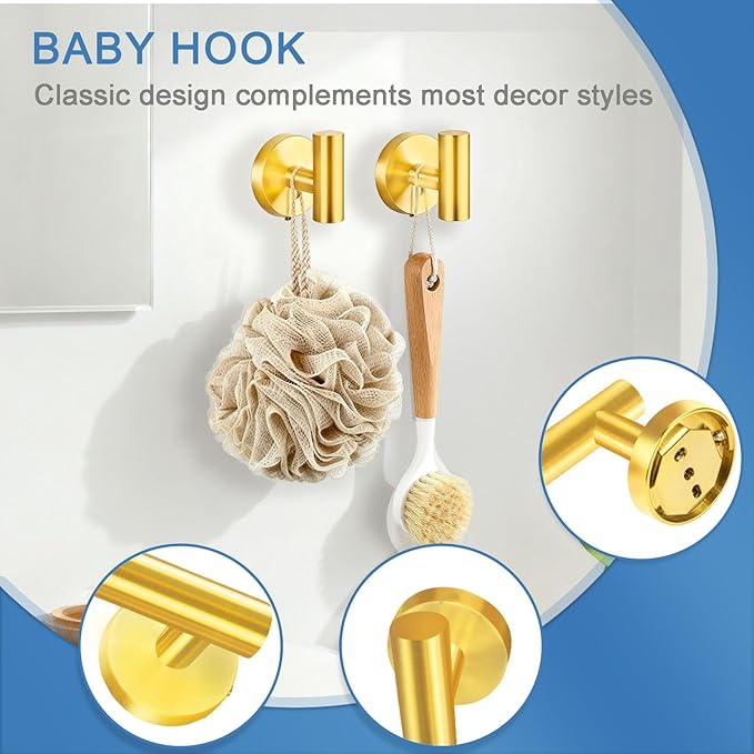 7-Piece Golden Bathroom Hardware Set - 7-in-1 Towel Rack Set, 23.6-inch SUS304 Stainless Steel Towel Bar and Toilet Paper Holder | Modern Bathroom Accessories (7, Golden)