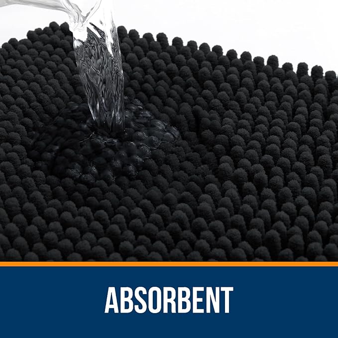 OLANLY Bathroom Rugs 40x24, Extra Soft Absorbent Chenille Bath Rugs, Rubber Backing Quick Dry, Machine Washable Bath Mats for Bathroom Floor, Tub and Shower, Home Decor Accessories, Black