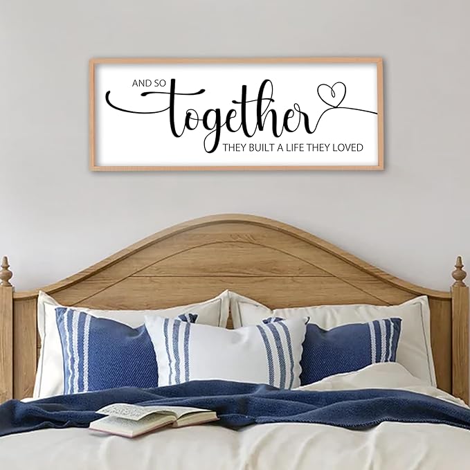 And So Together They Built A Life They Loved Sign Wall Decor 40"X15" Bedroom Above Over Bed Large Wood Framed Love Quotes for Couple Wall Hanging Art (Wood)