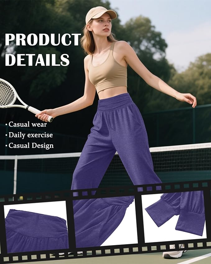 2 Pack Women's Yoga Joggers, Cozy Sweatpants with Pockets Casual Loose Comfy High Waisted Lounge Pants