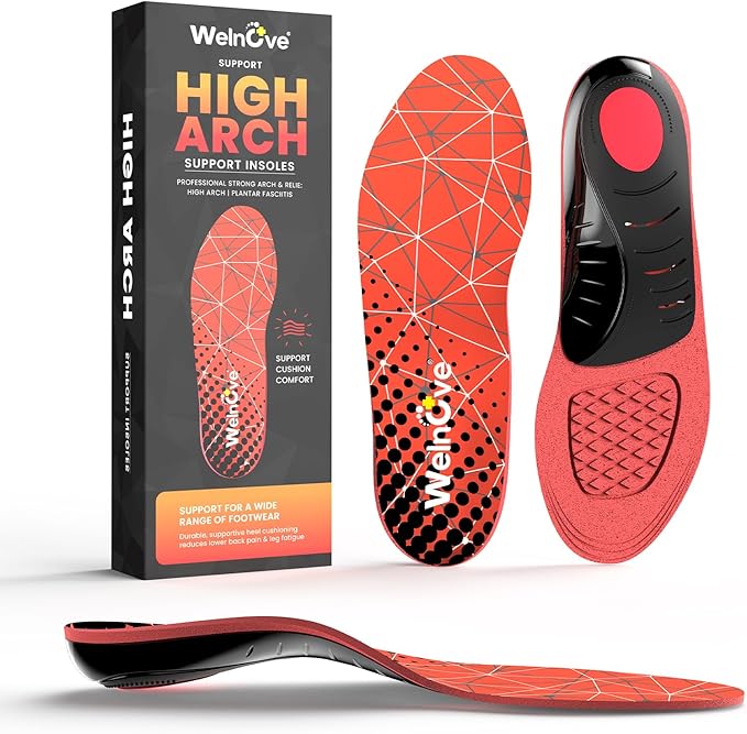 Arch Support Insoles for Plantar Fasciitis - Welnove Ultra Light High Arch Support Inserts - Orthotic Shoe Insole for Heel Pain, Flat Feet,Heel Spurs - Work Boot Insoles for Standing All Day (L)