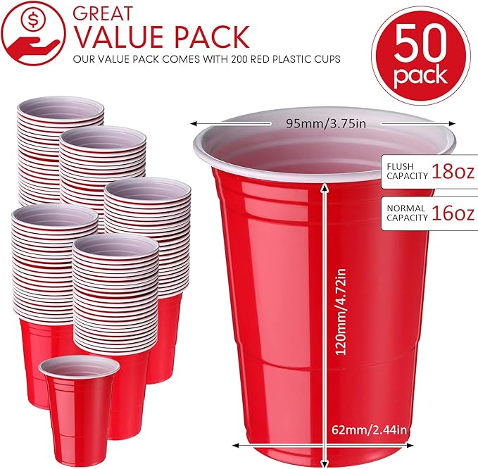 Mimorou Red 200 Pack 16 oz Disposable Plastic Cups Bulk, Party Plastic Cups for Parties Stackable Beverage Drinking Tumbler Heavy Duty for Events Picnics and BBQ Wedding Birthday Baby Shower