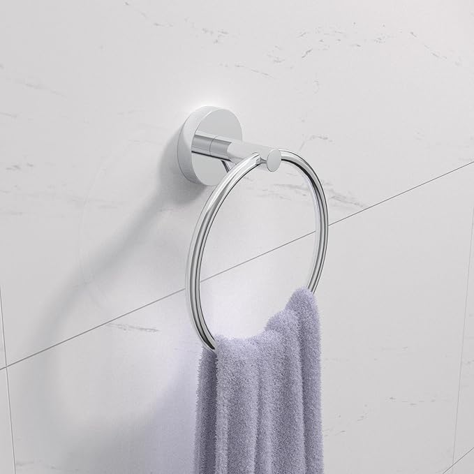 LAKETON Collection, 5-Piece Bathroom Hardware Accessories Set, Towel Ring, Adjustable Expandable Towel Bar, Two Towel and Robe Hook, Toilet Paper Holder, Wall Mounted, Plated Chrome