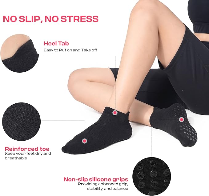 CoolMate Pilates Socks with Grips for Women, Yoga Socks, Crew Non Slip Women for Barre, Pilates Gifts