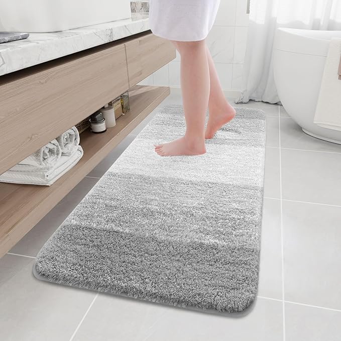 Arotive Microfiber Bathroom Rugs, Shaggy Soft and Absorbent Bath Rug, Non-Slip, Thick Plush Machine Washable Dry Bath Mats for Bathroom, Tub and Shower, 59x20, Light Grey, Rectangular